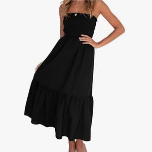 * Zesica Elegant Black Strapless Flowy Dress, Appliques, Size Large, Like New